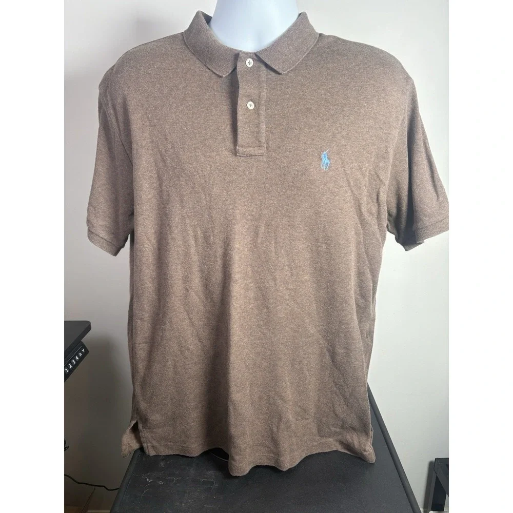 Polo Ralph Lauren Mens‎ Large Brown Heathered Short Sleeve Cotton Polo Shirt L